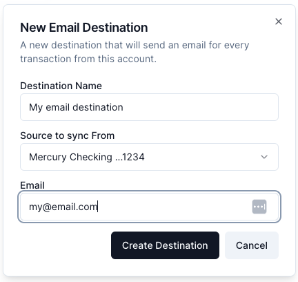 Details for Email Destination | Finicom