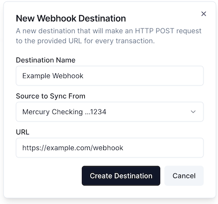 Details for Webhook Destination | Finicom
